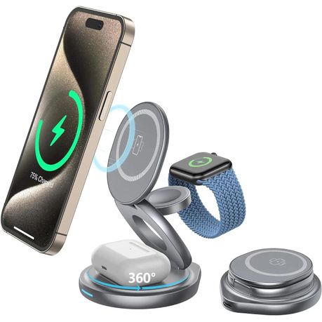 Alloy Metal and Silicone 3 in 1 Foldable Wireless Charging Stand - Image 4