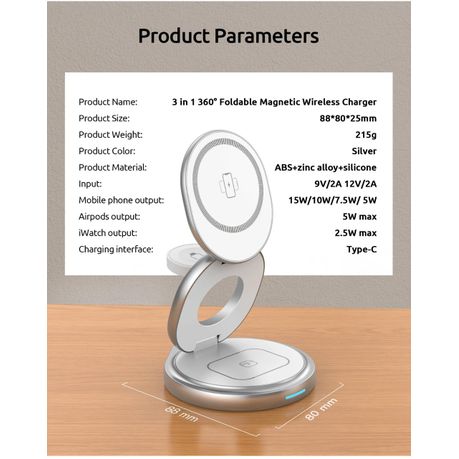 Alloy Metal and Silicone 3 in 1 Foldable Wireless Charging Stand - Image 9