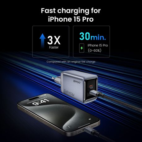 BWOO GaNex 45W Dual Ports USB-C GaN Charger - Image 2