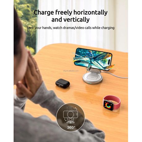 Alloy Metal and Silicone 3 in 1 Foldable Wireless Charging Stand - Image 6
