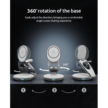 Alloy Metal and Silicone 3 in 1 Foldable Wireless Charging Stand - Image 7