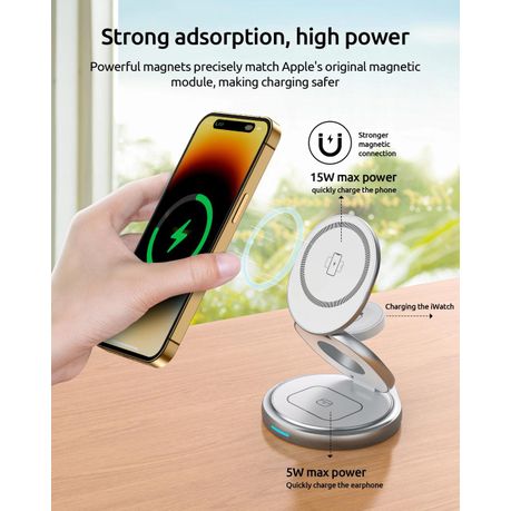 Alloy Metal and Silicone 3 in 1 Foldable Wireless Charging Stand - Image 8