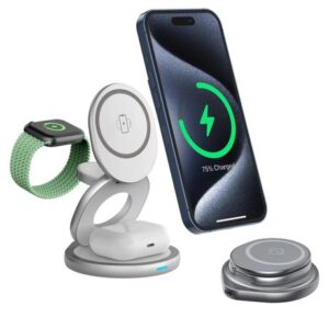 Alloy Metal and Silicone 3 in 1 Foldable Wireless Charging Stand