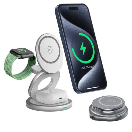 Alloy Metal and Silicone 3 in 1 Foldable Wireless Charging Stand