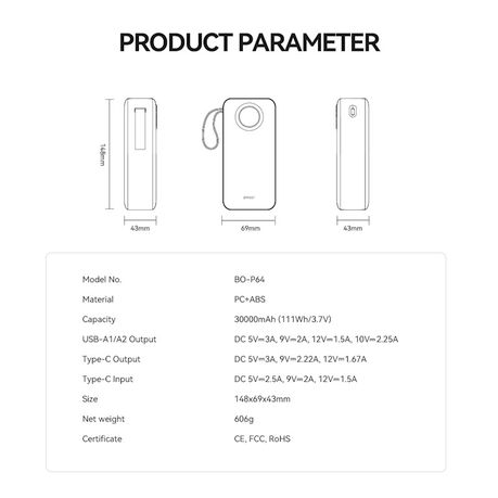 BWOO 22,5W 30000 mAh power bank with LCD screen - Image 5