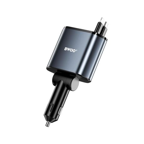 BWOO 120W 4 in 1 Car Charger with 2 Retractable Cables - Image 2