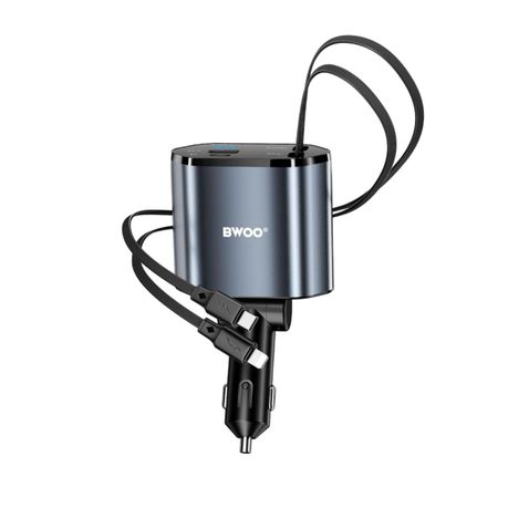BWOO 120W 4 in 1 Car Charger with 2 Retractable Cables - Image 3