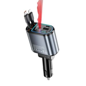 BWOO 120W 4 in 1 Starry Light Car Charger with 2 Retractable Cables