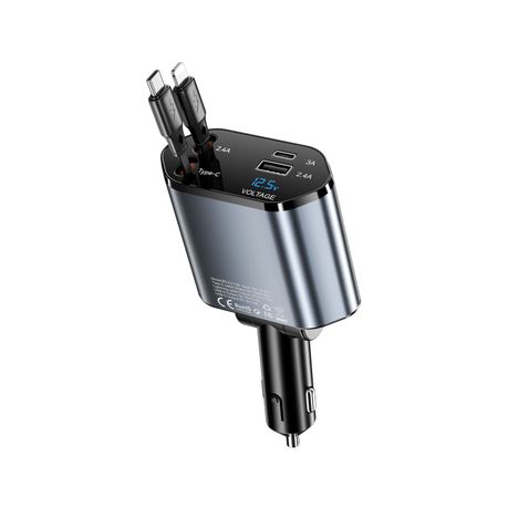 BWOO 120W 4 in 1 Car Charger with 2 Retractable Cables