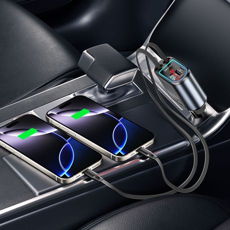 BWOO 120W 4 in 1 Starry Light Car Charger with 2 Retractable Cables - Image 6
