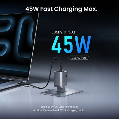 BWOO GaNex 45W Dual-Port GaN Charger(USB-A + USB-C) - Image 4